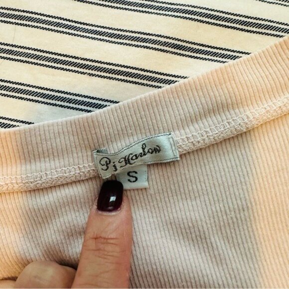 PJ Harlow Jolie Blush Lounge Pajama Set Ribbed Top Satin Pants Size Small - Picture 6 of 13